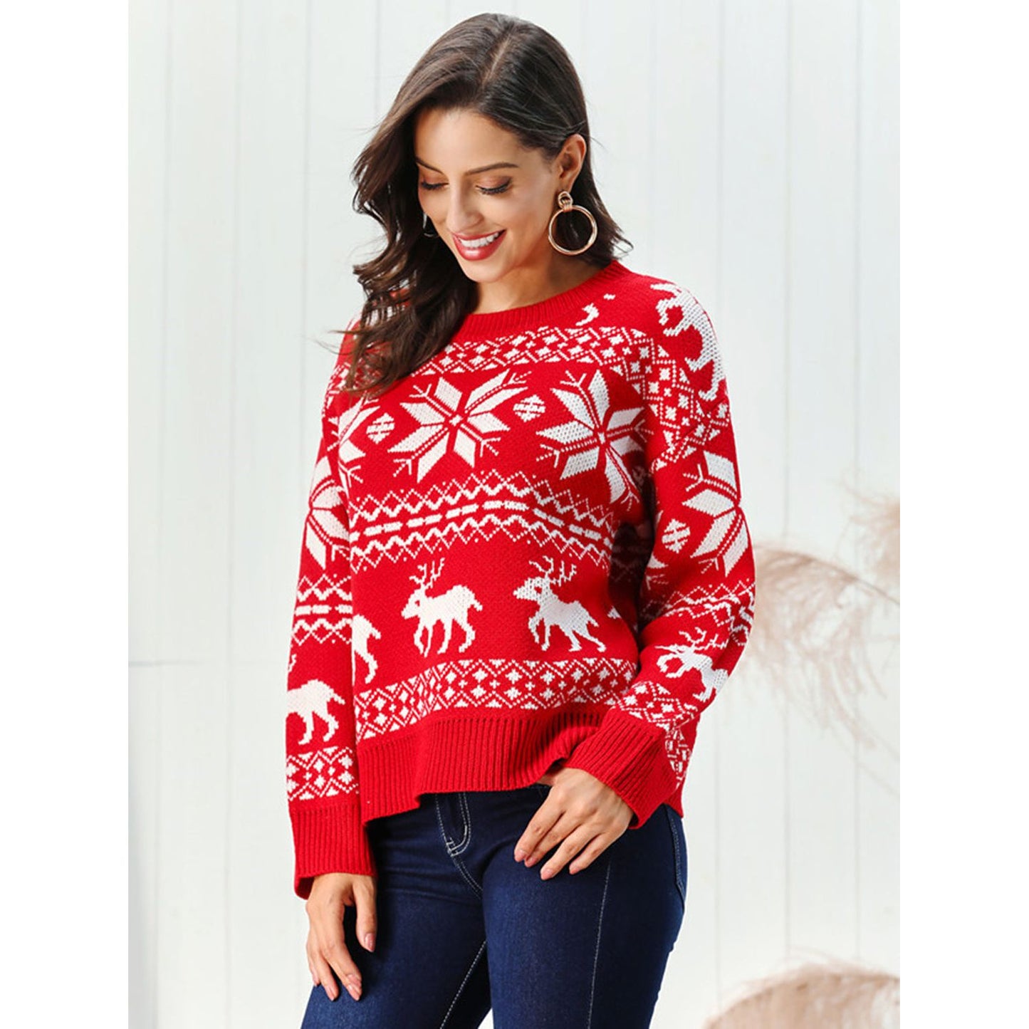 Reindeer & Snowflake Round Neck Sweater