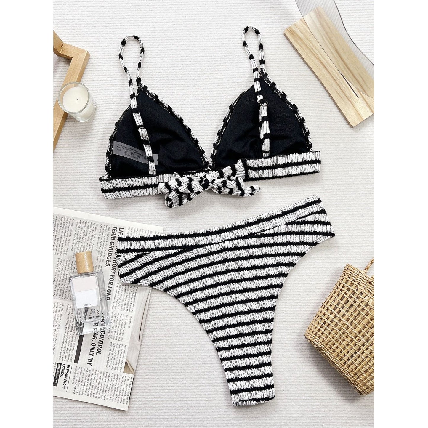 Striped V-Neck Two-Piece Swim Set