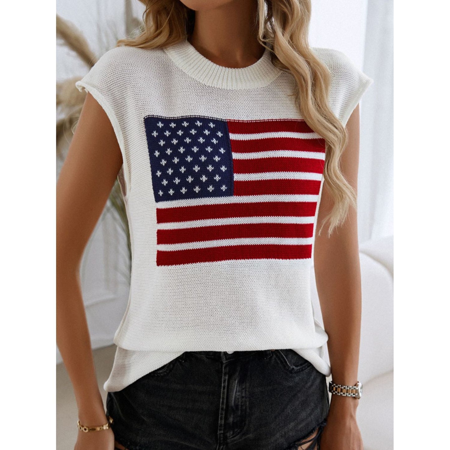 Devine US Flag Round Neck Sweater Vest