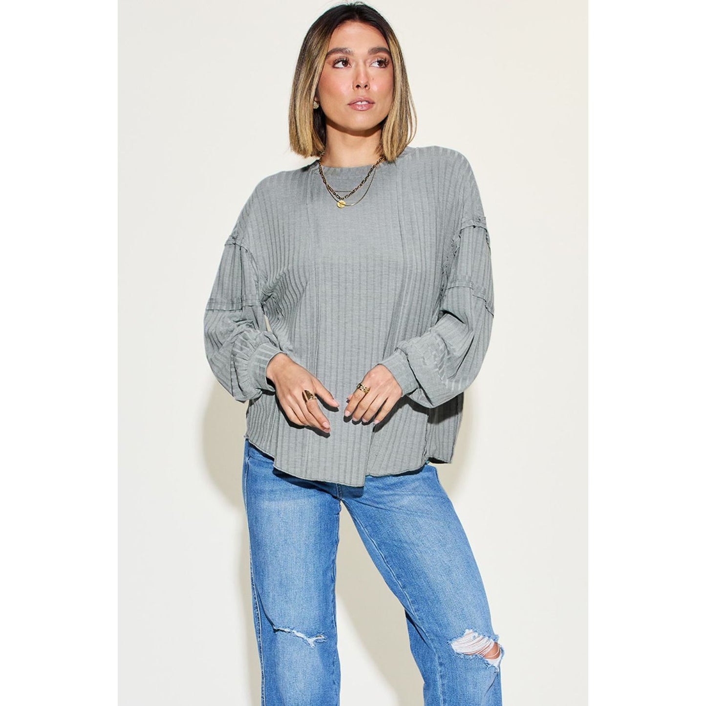 Basic Bae Full Size Ribbed Round Neck Long Sleeve T-Shirt