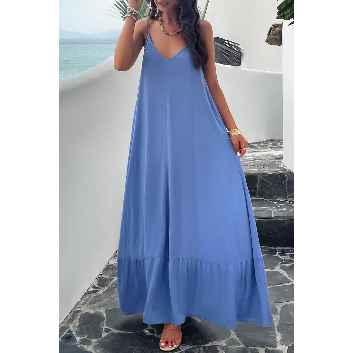 Backless Maxi Cami Dress with Pockets