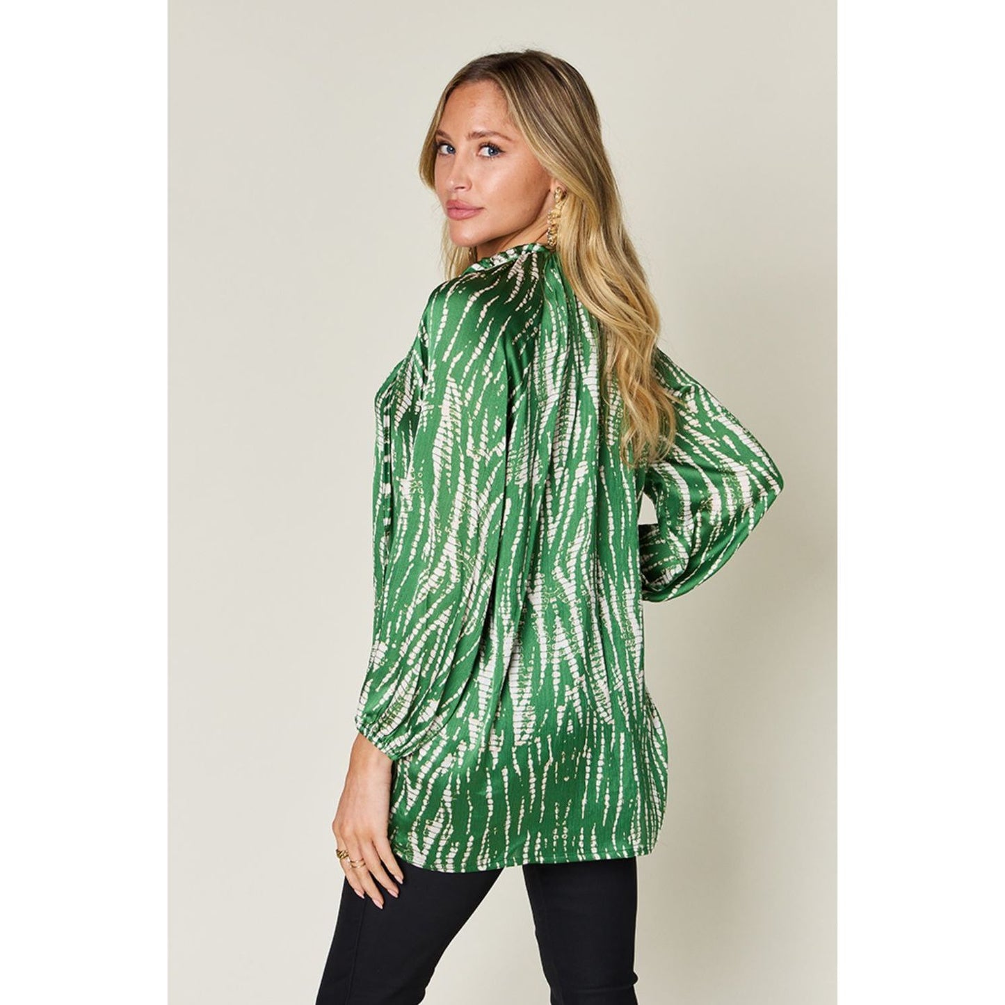 Double Take Full Size Printed Button Up Long Sleeve Shirt