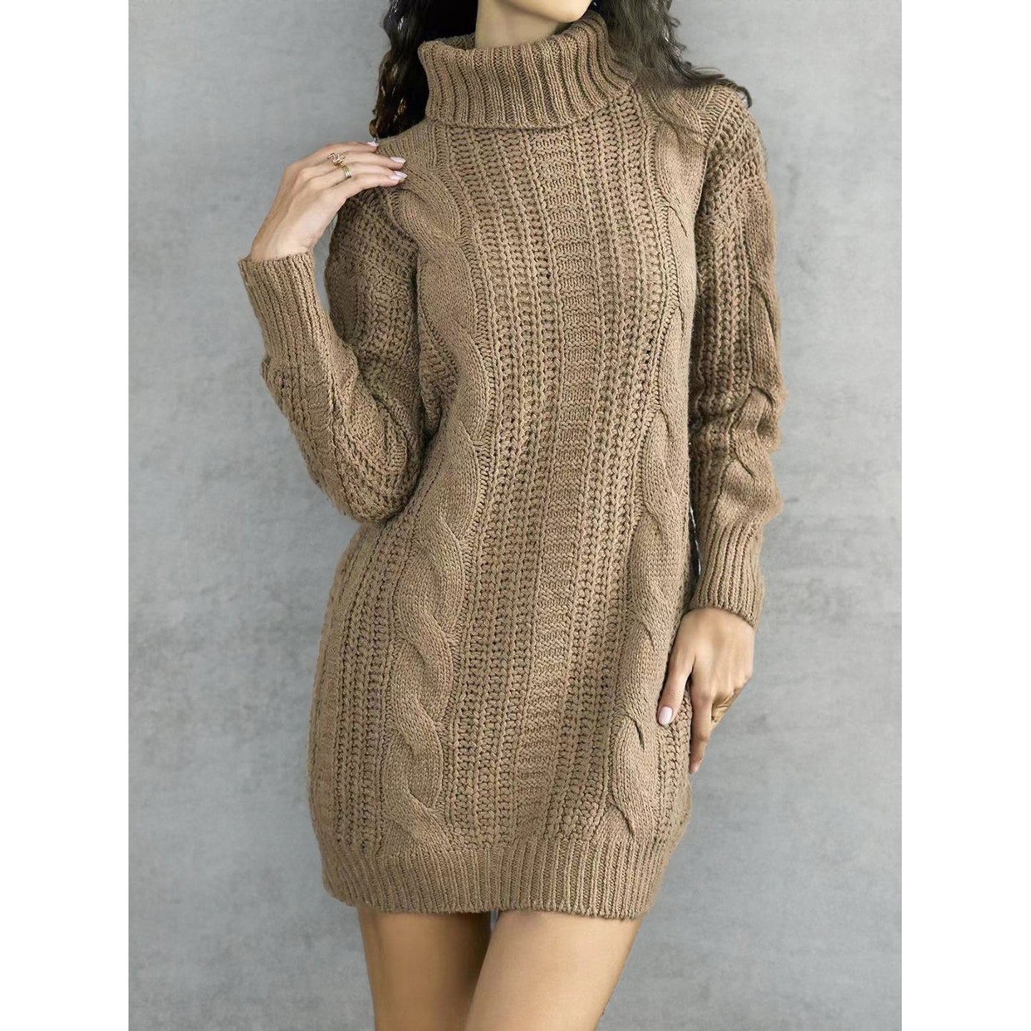 Turtleneck Ribbed Sweater Dress