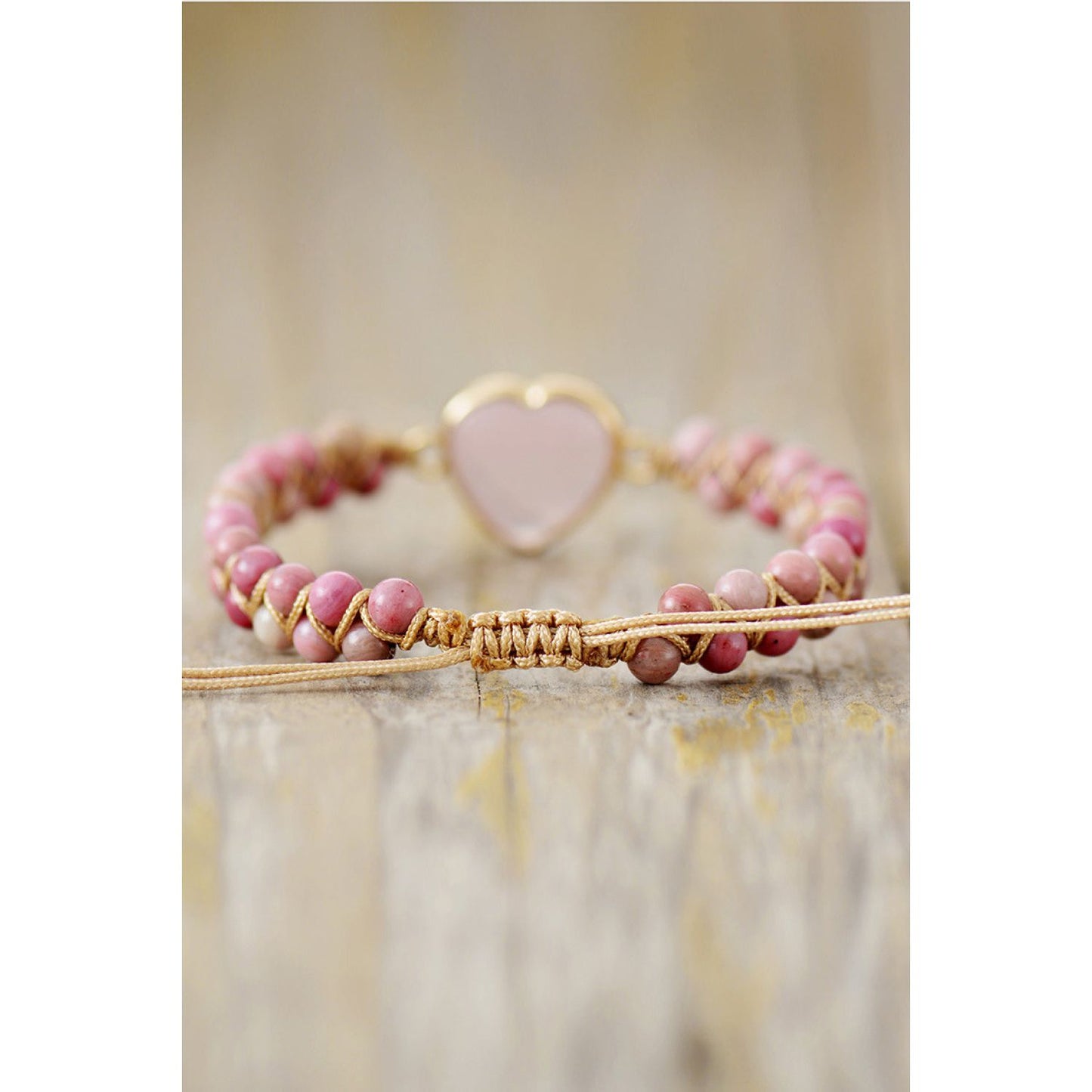 Rose Quartz Heart Beaded Bracelet