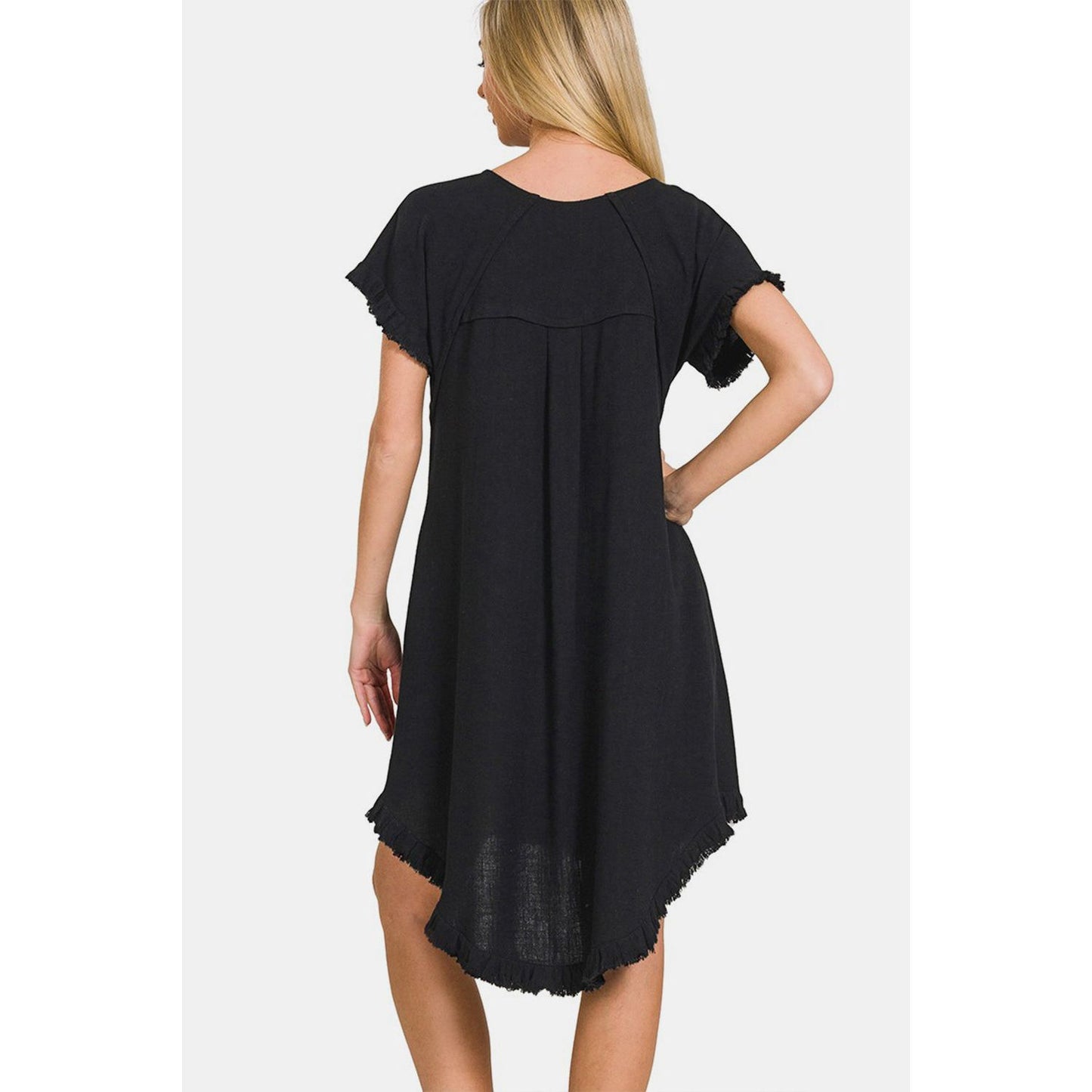 Zenana Fringe Edge High Low Flowy Dress with Pockets