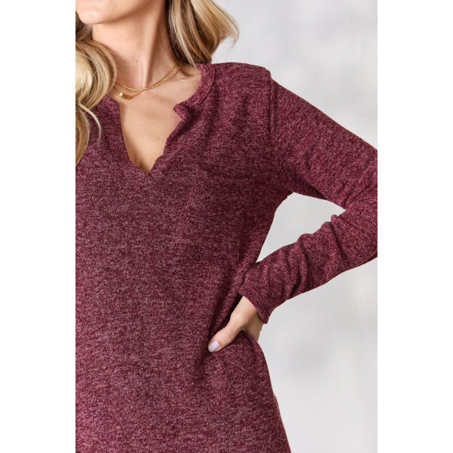 Heimish Full Size Notched Long Sleeve Top