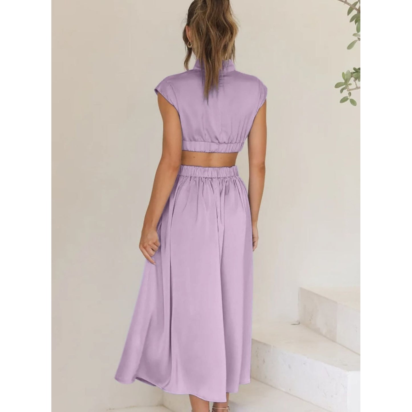 Cutout Mock Neck Sleeveless Ruched Dress