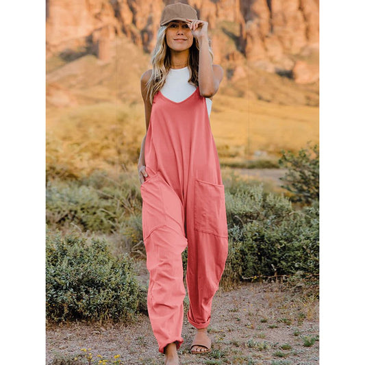 Double Take Full Size Sleeveless V-Neck Pocketed Jumpsuit