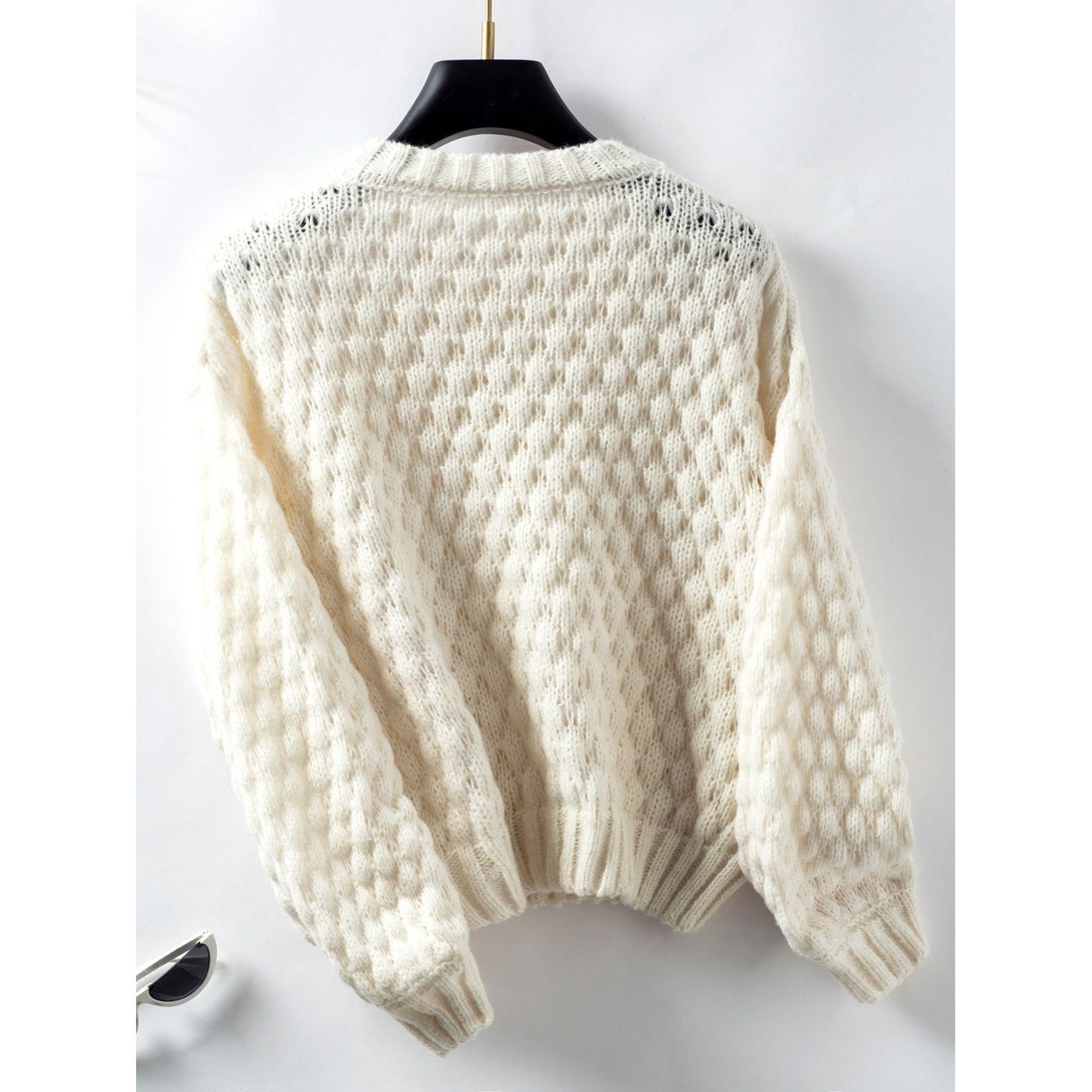 Cable-Knit Round Neck Long Sleeve Sweater