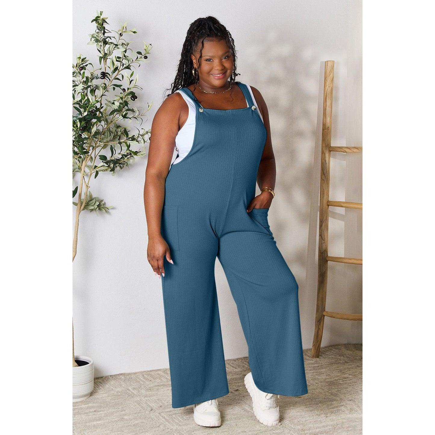 Double Take Full Size Wide Strap Overall with Pockets