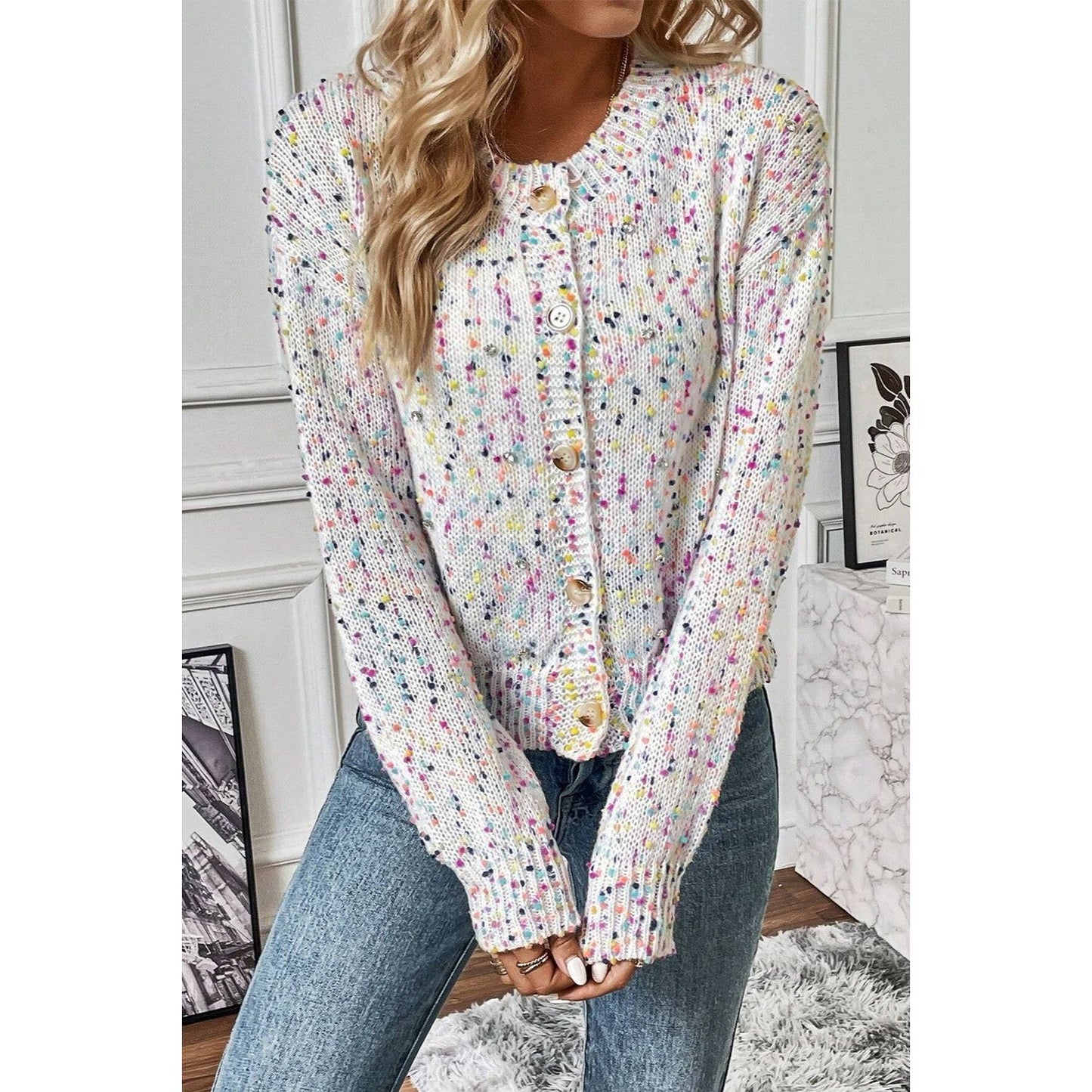 Confetti Button Up Long Sleeve Cardigan