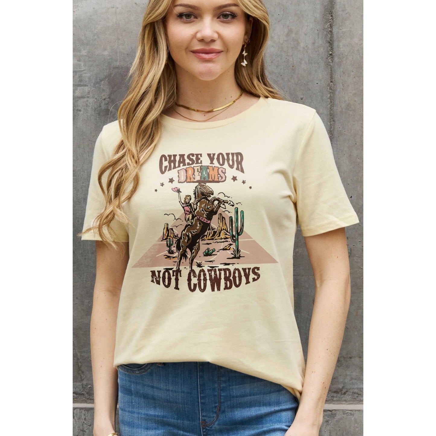 Simply Love Full Size CHASE YOUR DREAMS NOT COWBOYS Graphic Cotton Tee