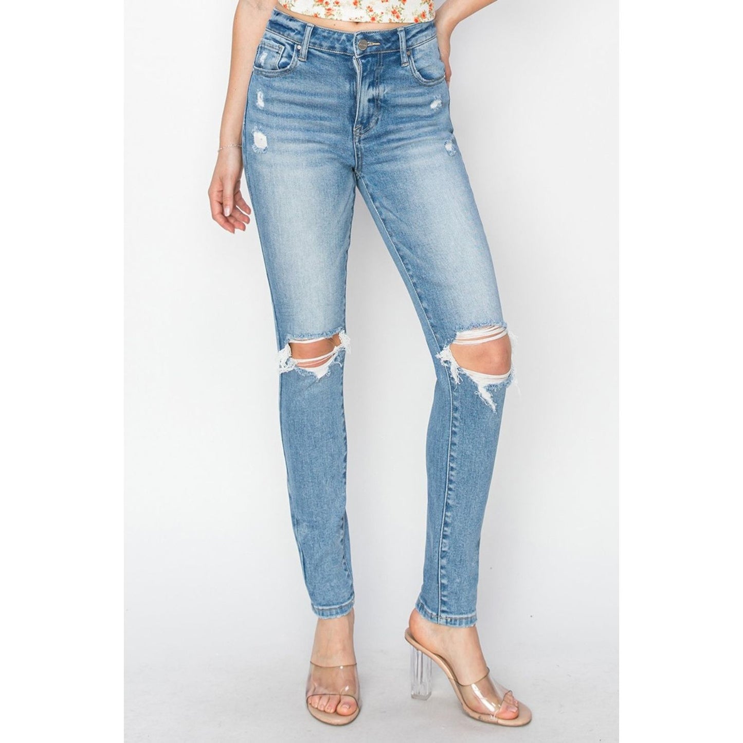 Risen Full Size High Rise Knee Distressed Skinny Jeans